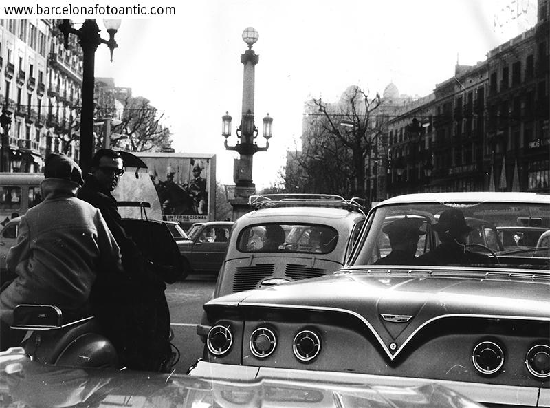 Traffic jam at Catalunya square of Barcelona